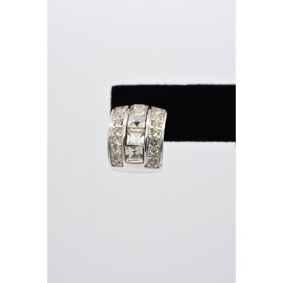 Givenchy Crystal Hoops Earrings Square Rhinestone Silver Vintage Signed BinAI - Picture 6 of 12